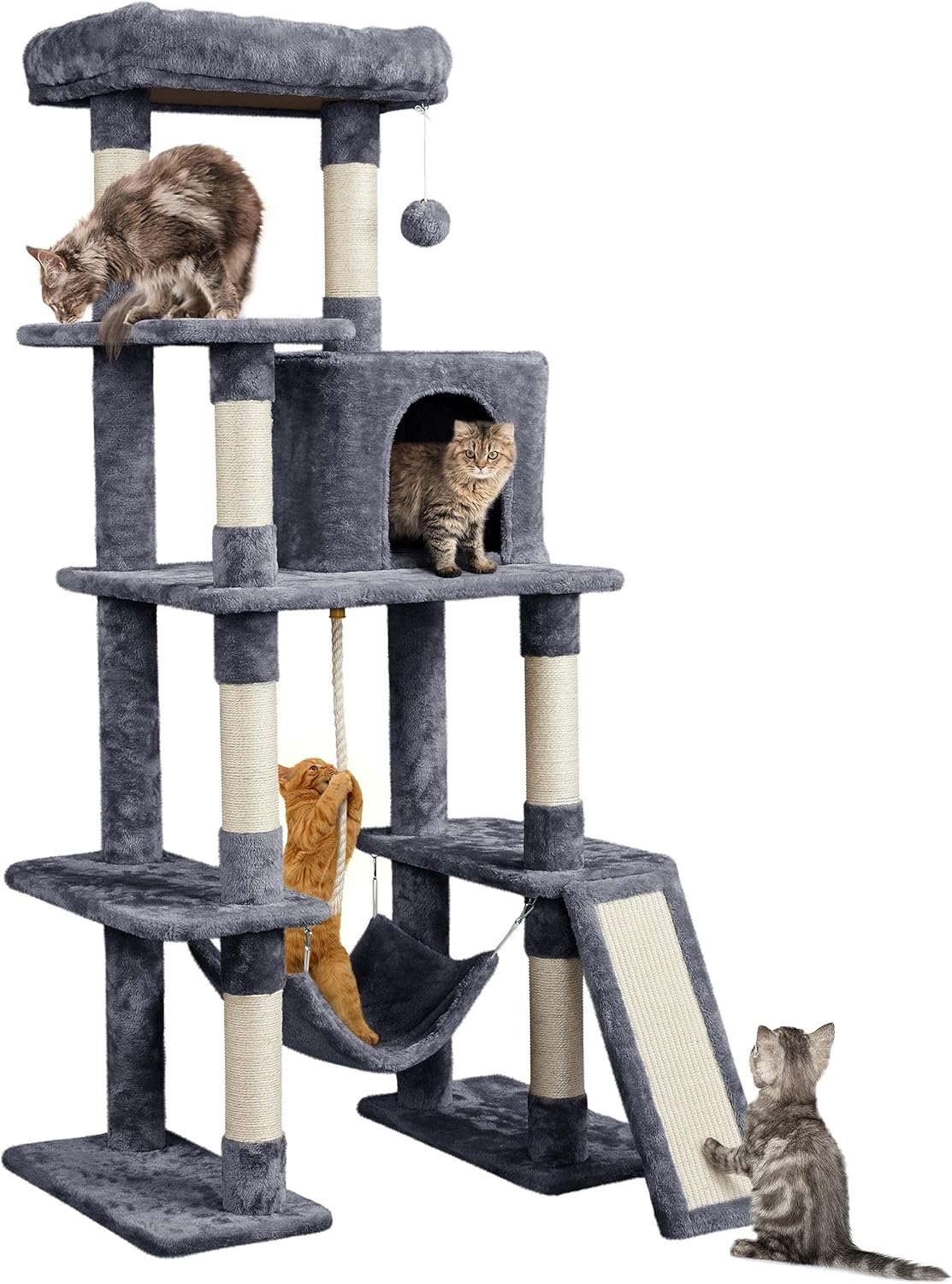 Yaheetech 63in Sturdy Large Cat Tree for Indoor Heavy Cats, Tall Tower