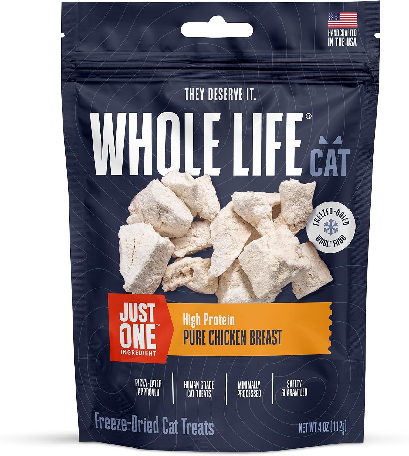 Whole Life Cat Just One Chicken Freeze Dried Cat Treats – Human Grade High Protein Food, Healthy Training Snacks, Freeze Dried Chicken Food Toppers, USA Made Natural Treats – 4 oz (Pack of 1)