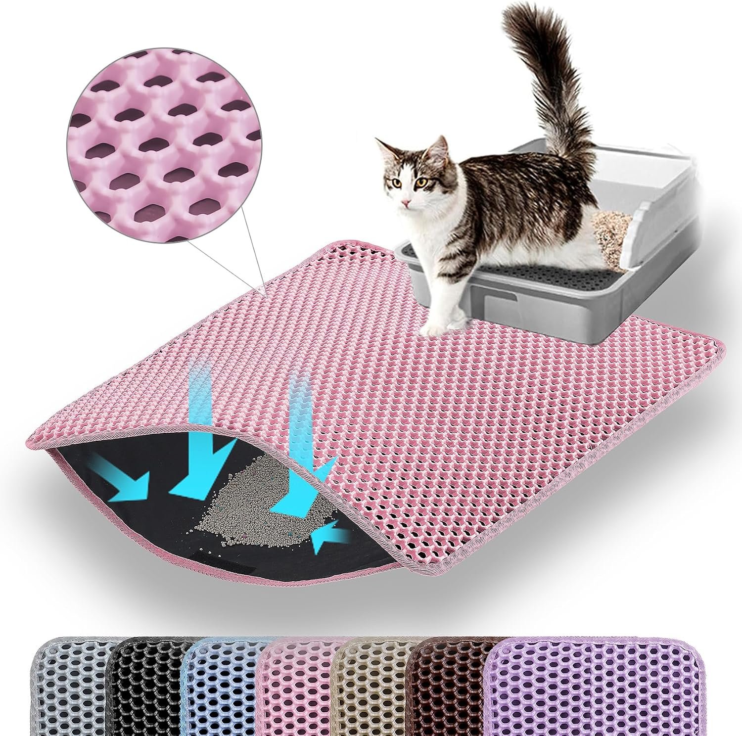 Cat Litter Mat, Double Layer Honeycomb Litter Box Mat