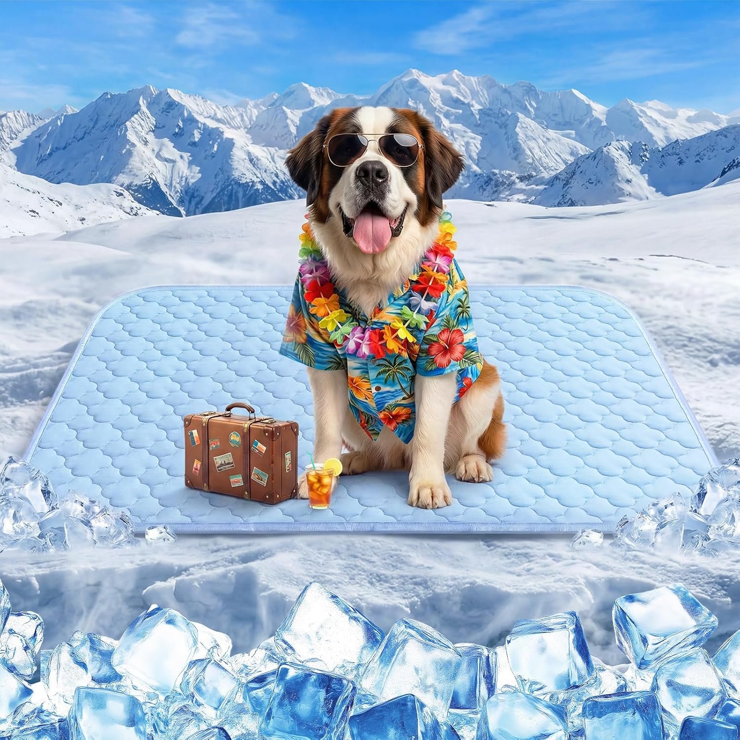 Cooling Mat for Dogs Extra Large 43″ x 31″, Cooling Pet Bed w Ice Silk Fabric & Waterproof Cover, Summer Cool Pad for Dogs, Non-Slip Washable Pet Blanket for Crate Kennel (Cryo Ice Blue)