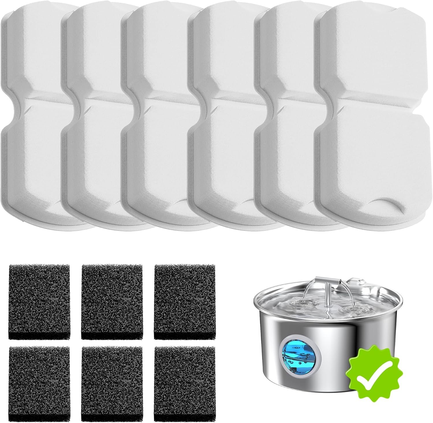Cat Water Fountain Filter Replacement: 6 PCS Carbon & Sponges