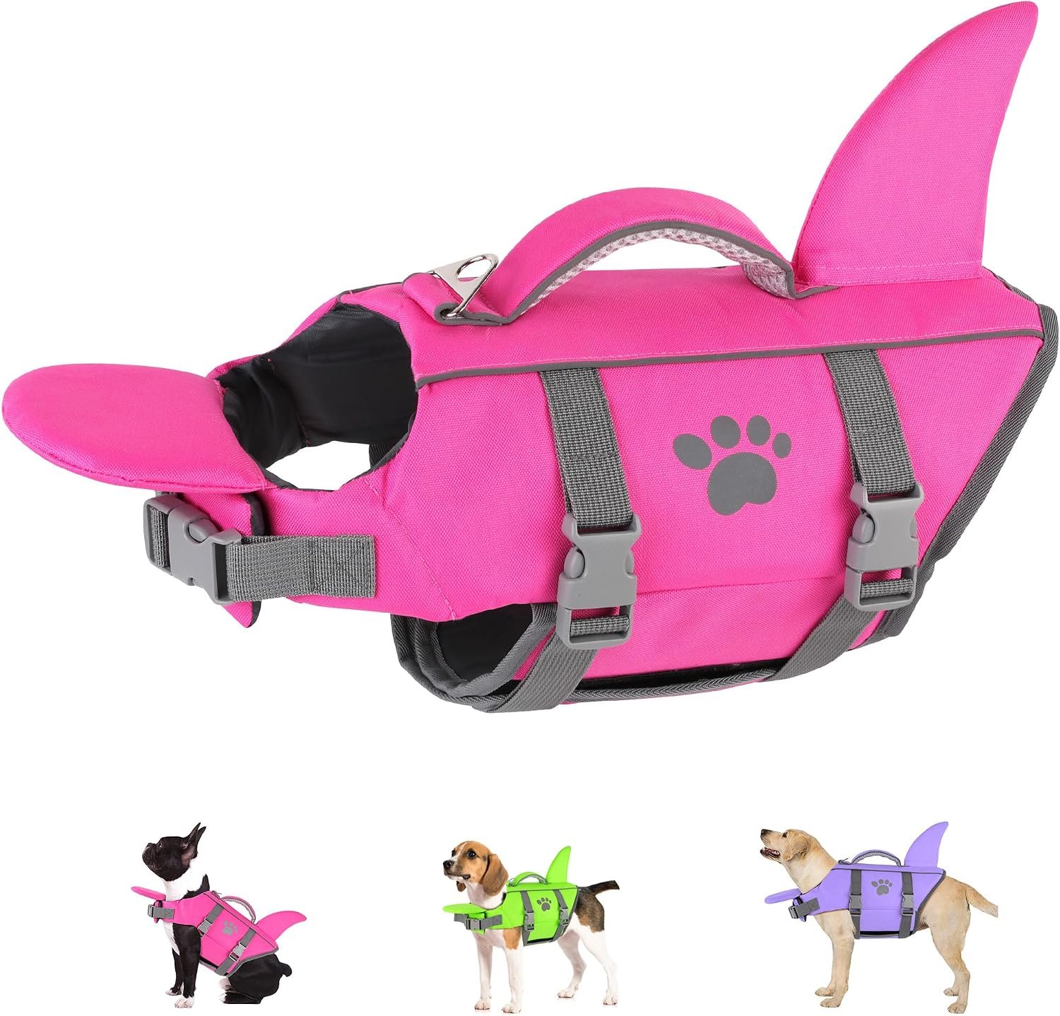 Dogcheer Shark Dog Life Vest with Front Float, Dog Life Jacket, Pink-M