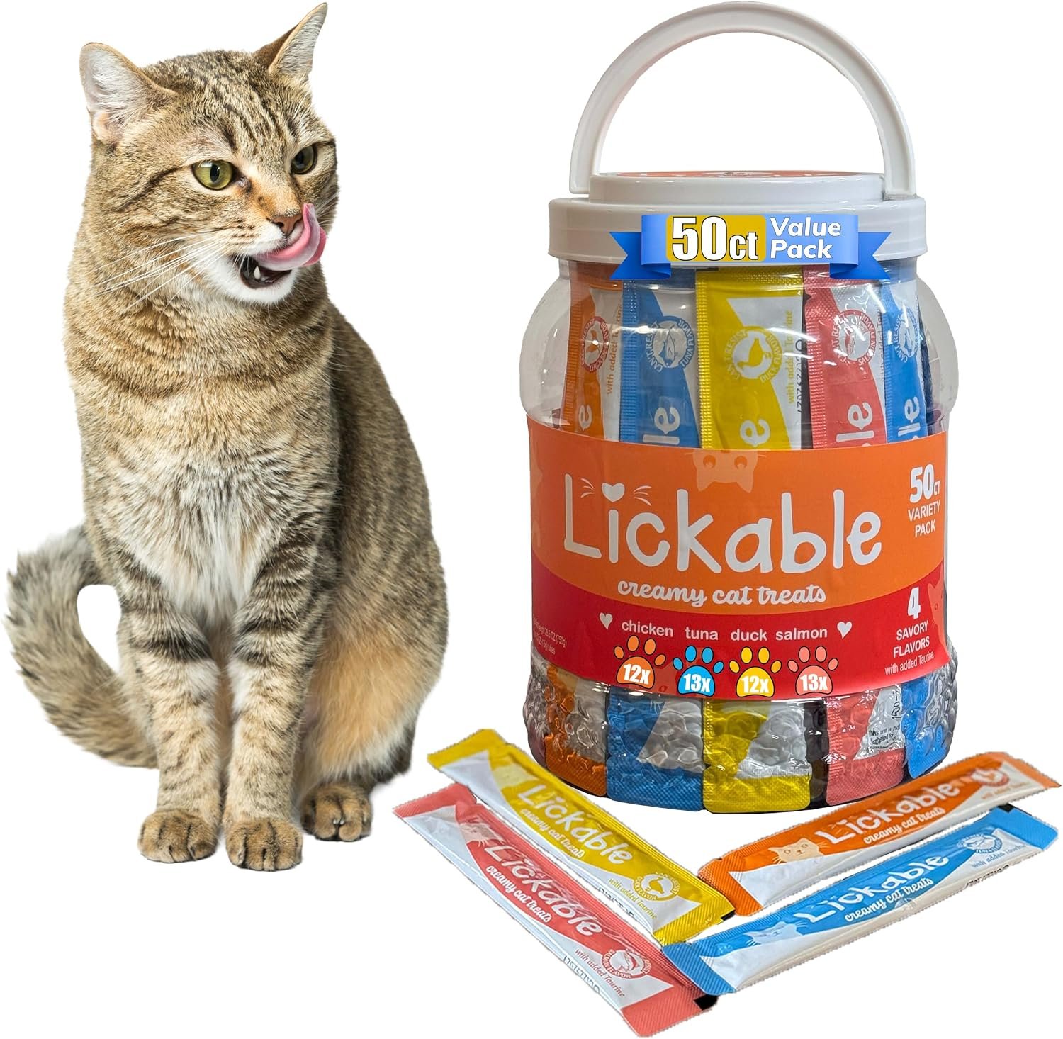 Fieldcrest Farms Lickable Cat Treats, 50 Count Variety Pack
