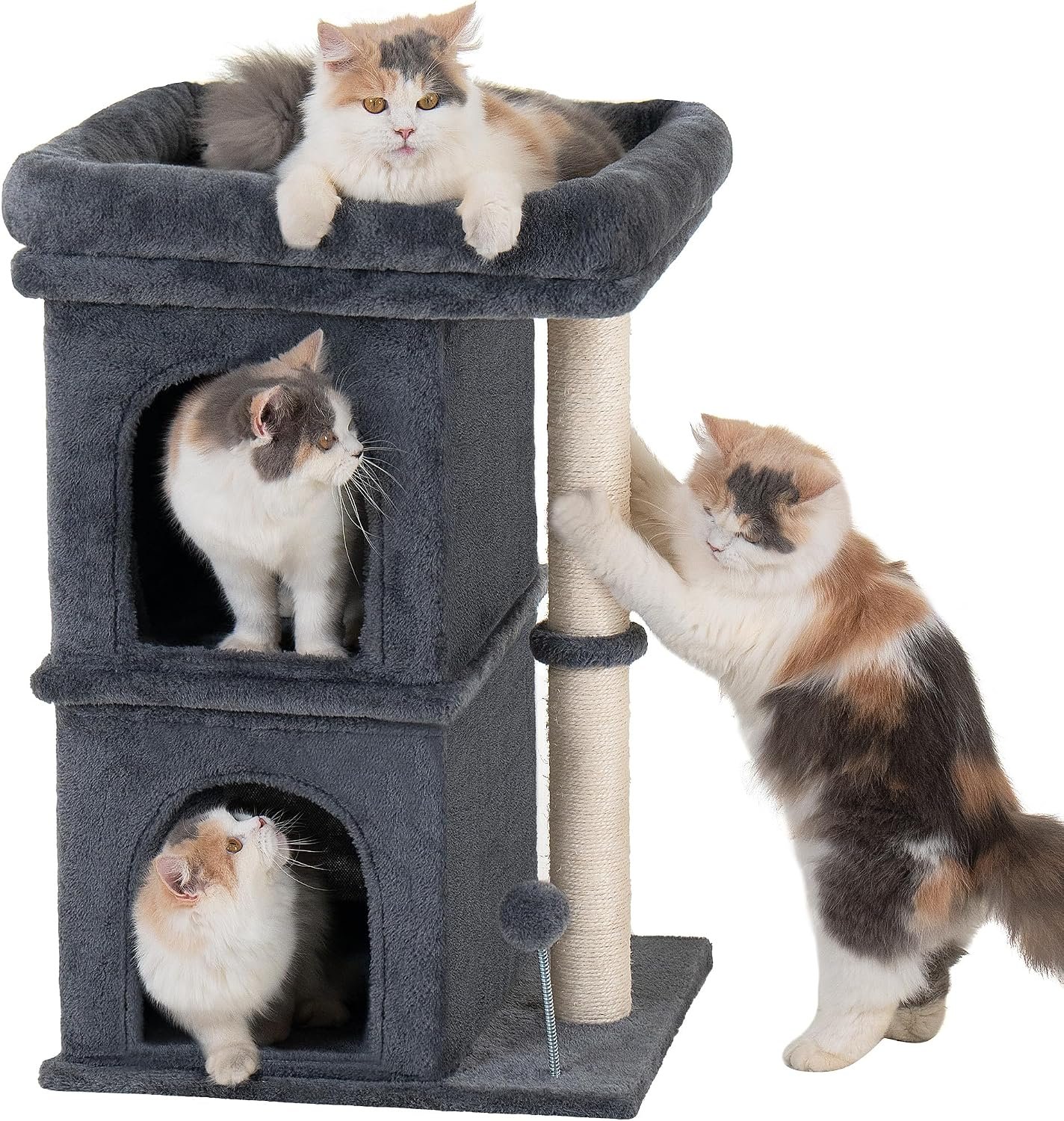 Aechonow Cat Tree for Large Cat,2 Cozy Cat Condo House for Large & Fat Cats
