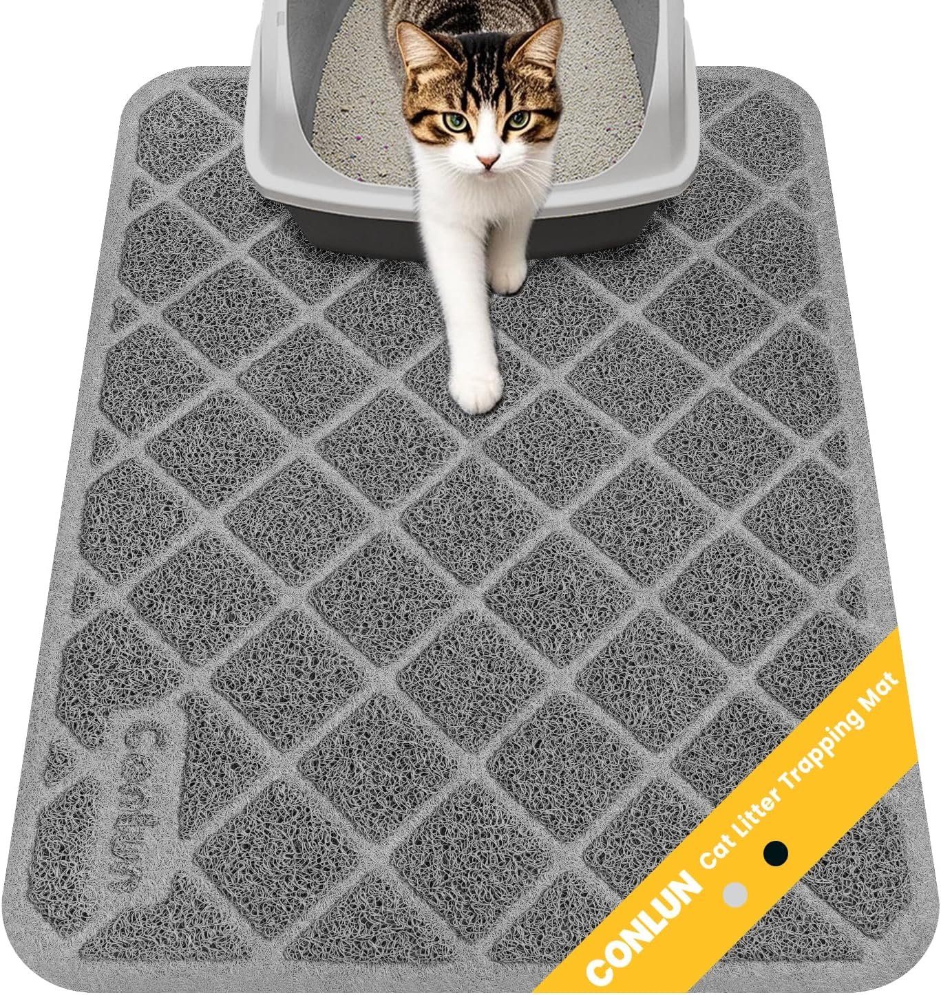 Conlun Cat Litter Mat Litter Trapping Mat, Premium Durable PVC Grid Mesh with Scatter Control, Non-slip, Less Waste Cat Litter Box Mat, Soft on Kitty’s Paws, Urine Waterproof, 24″ x 17″ Grey