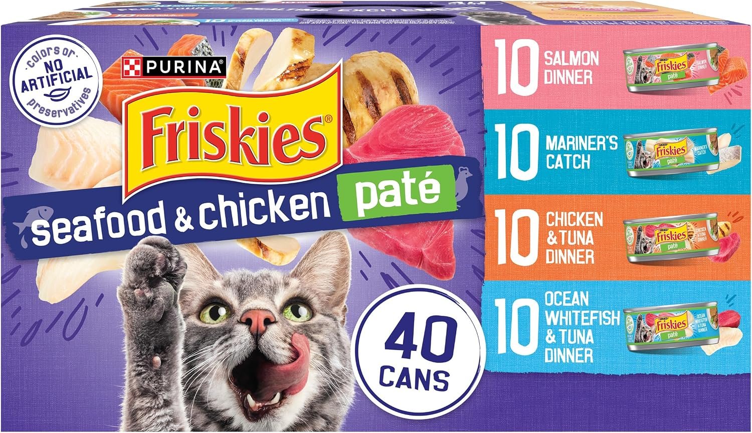 Purina Friskies Pate Wet Cat Food Variety Pack Seafood and Chicken Pate Favorites 40ct VP – (Pack of 40) 5.5 oz. Cans