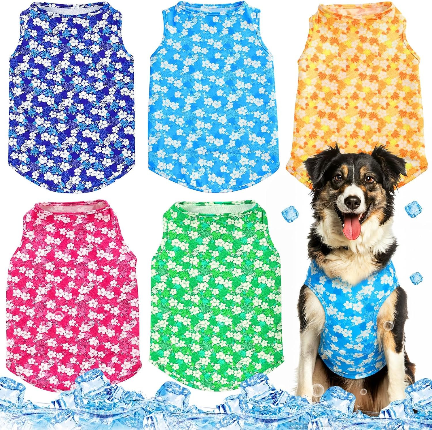 Talltalk 5 Pack Dog Cooling Vest Quick Dry Shirts Mesh Breathable Instant Sun Protection Cooling Dog Vest Lightweight Summer Beach Hawaii Jacket Collar for Outdoor Walking Hunting Hiking Clothes(M)