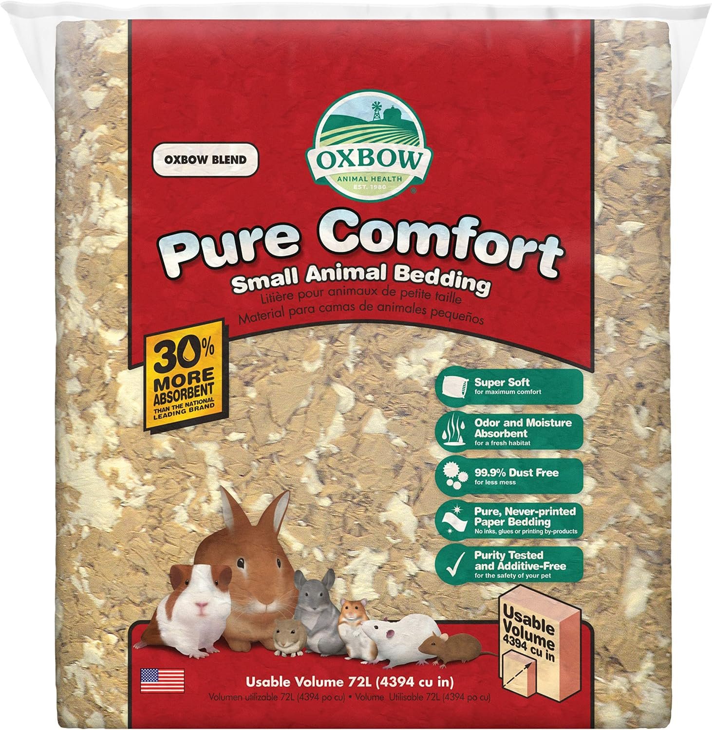 Oxbow Small Animal Bedding, Hamster, Guinea Pig, Rabbit, Blend, USA, 72 L
