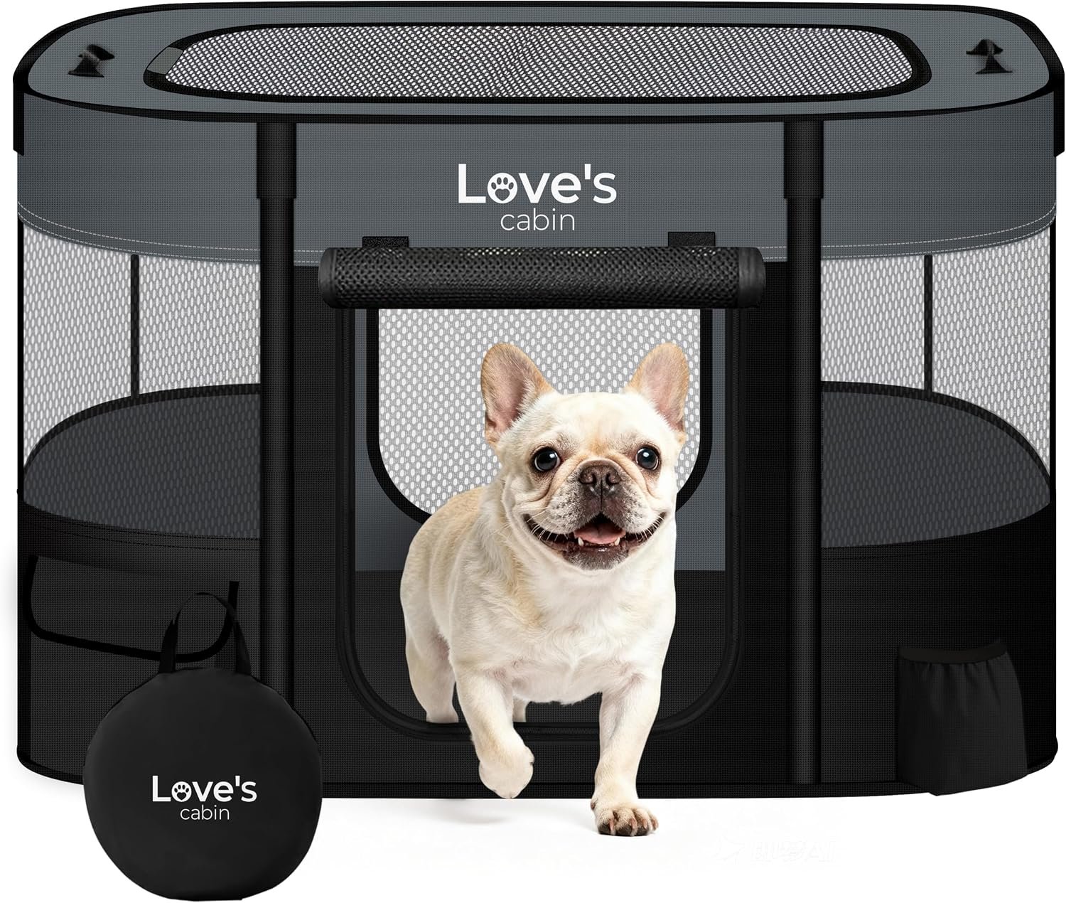 Love’s cabin Pet Puppy Dog Playpen, Small Dog Tent Crates Cage Indoor/Outdoor, Portable Exercise Playpen for Cat, Foldable Pop Up Dog Kennel Playpen with Carring Case (S, Grey)