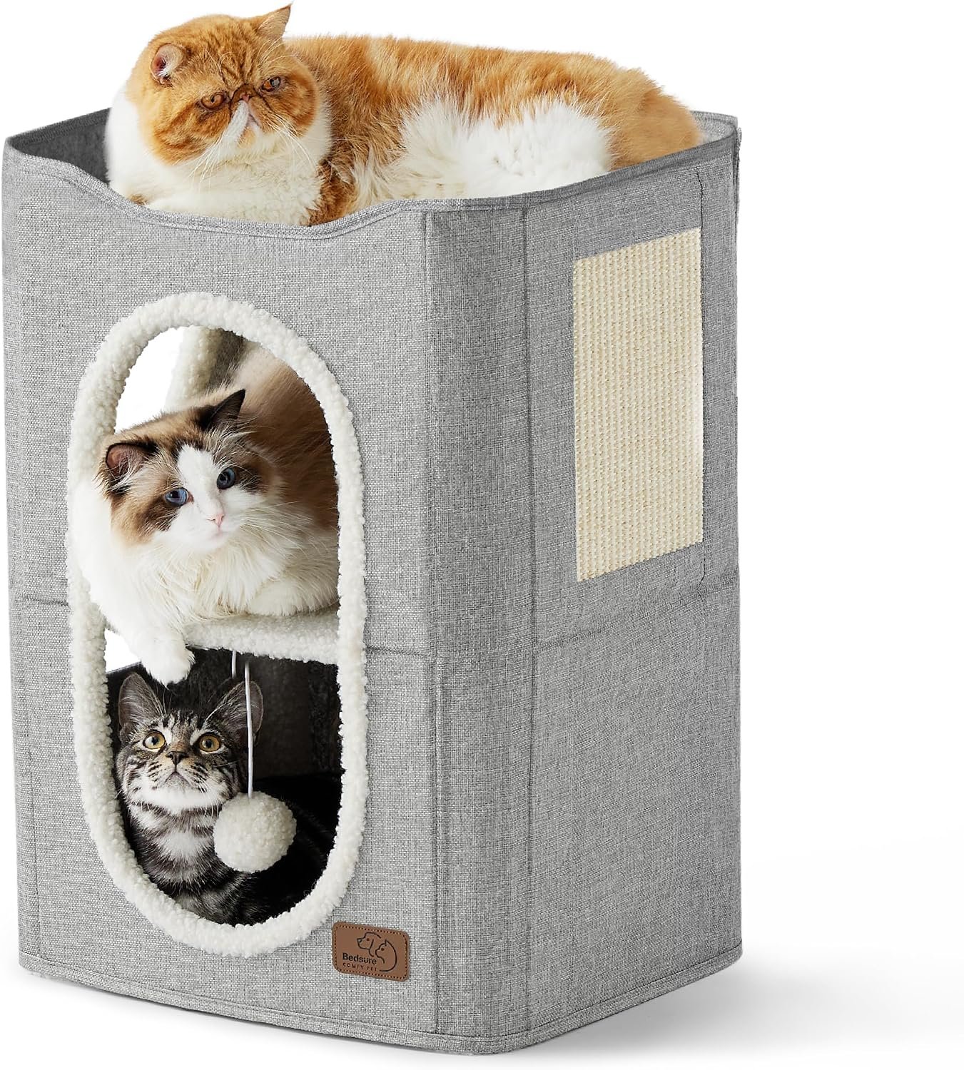 Bedsure 2 Story Cat House for Indoor Cats with Scratch Pad,18x14x23 Grey