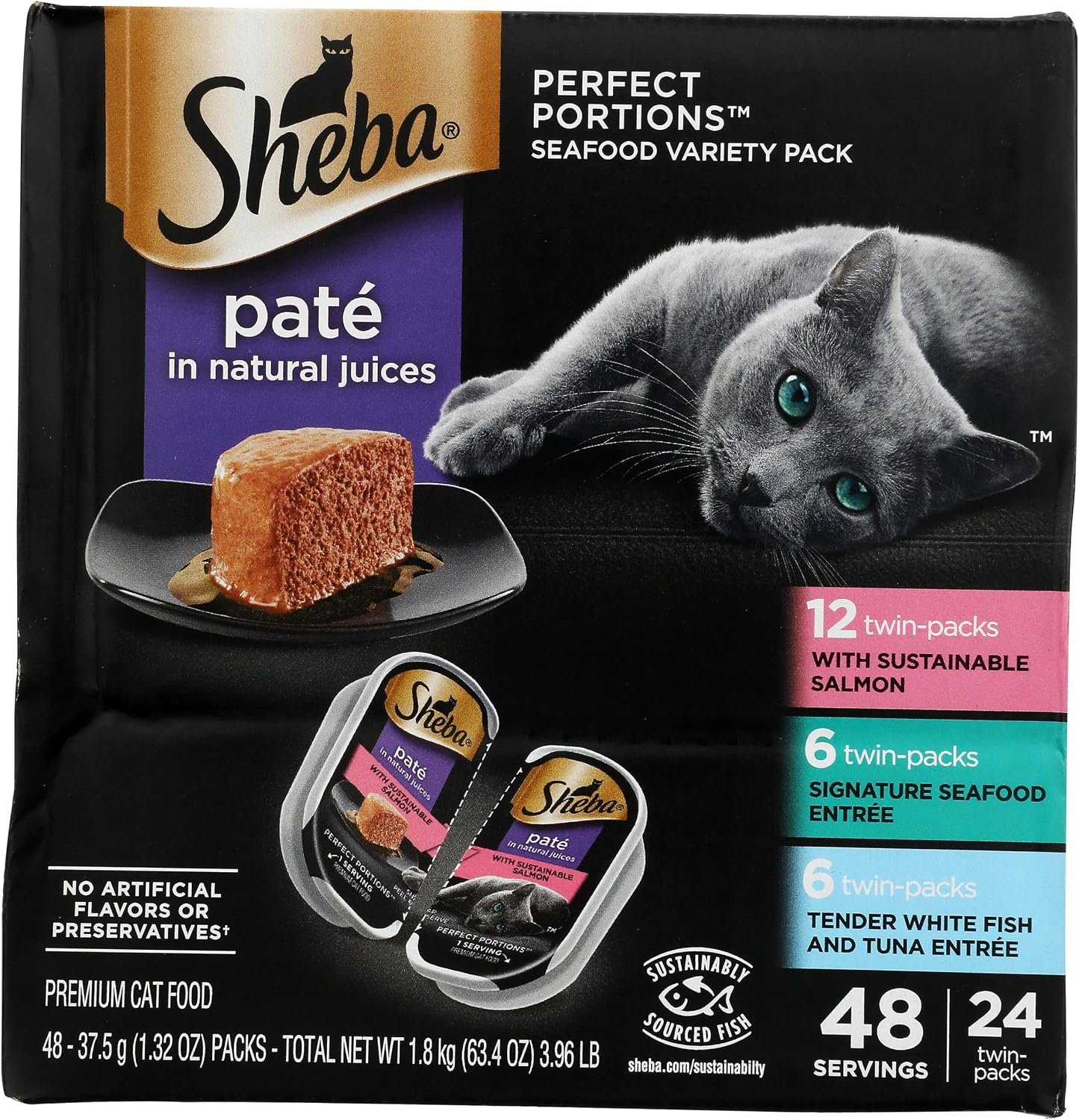 Sheba Perfect Portions Pate Wet Cat Food, Seafood Variety, 2.6 oz, 24 ct