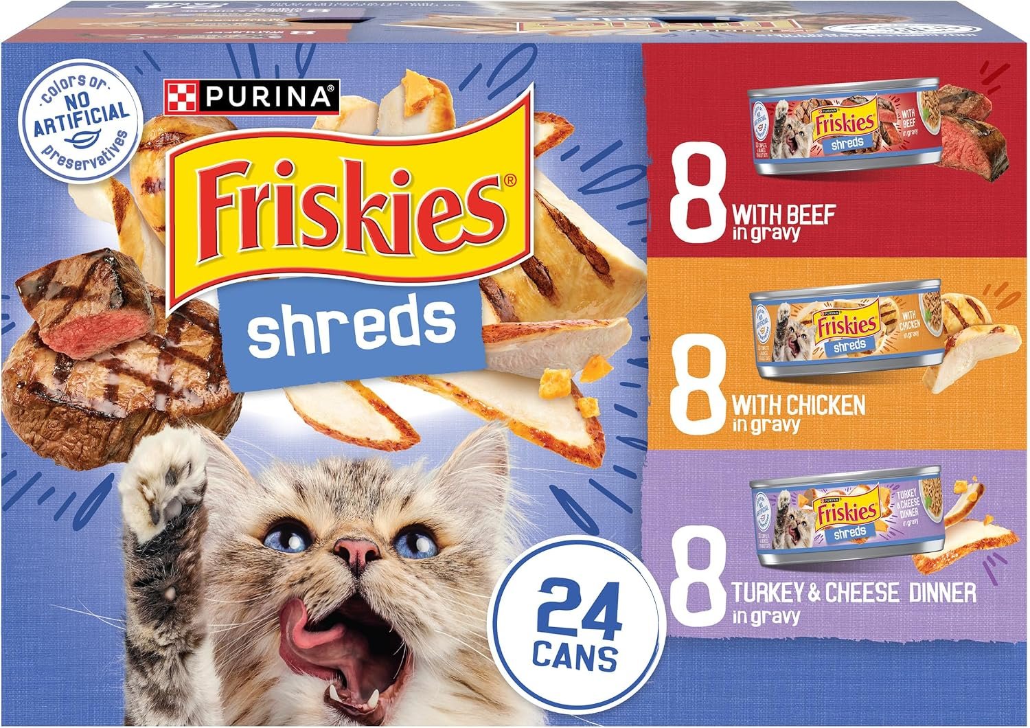 Friskies Purina Shreds Wet Cat Food in Gravy Variety Pack, (24) 5.5 oz Cans