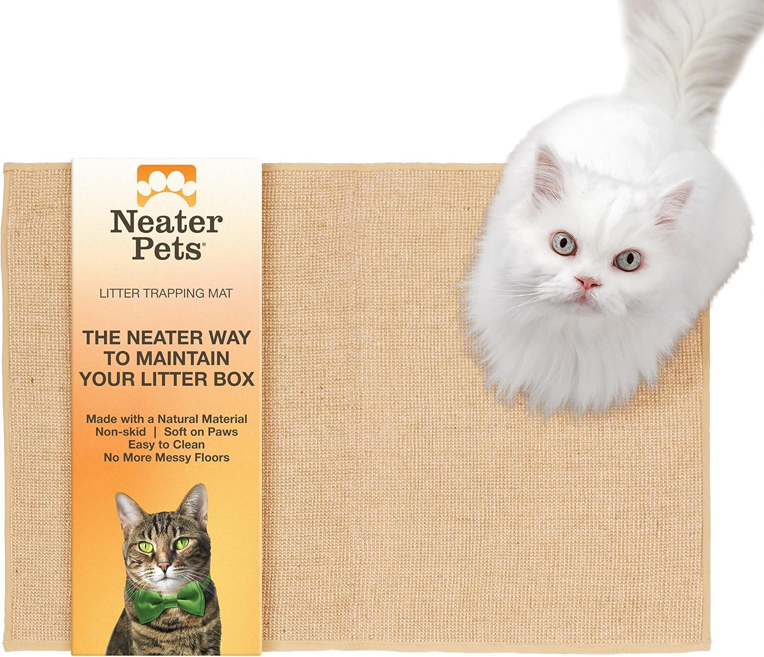Neater Pets Jute Cat Litter Trapping Mat – Catches Spilled Litter Mess from Kitty Litter Box to Protect Floors, Soft on Cats Paws, Anti-Skid Backing, Easy to Clean, Beige, 24″ x 36″