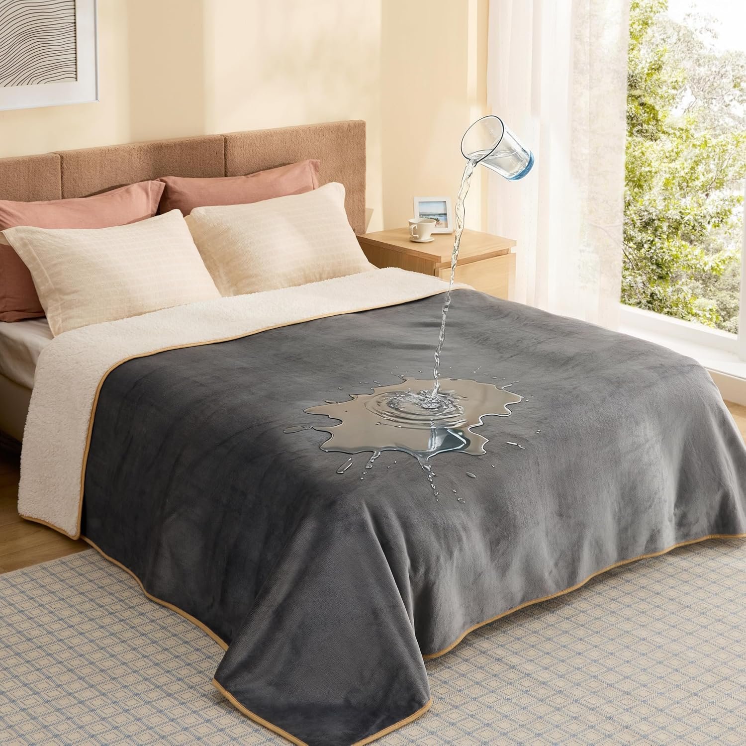 Bedsure Waterproof Blanket for Bed Soft Sherpa Fleece Throw,King 108″x86″