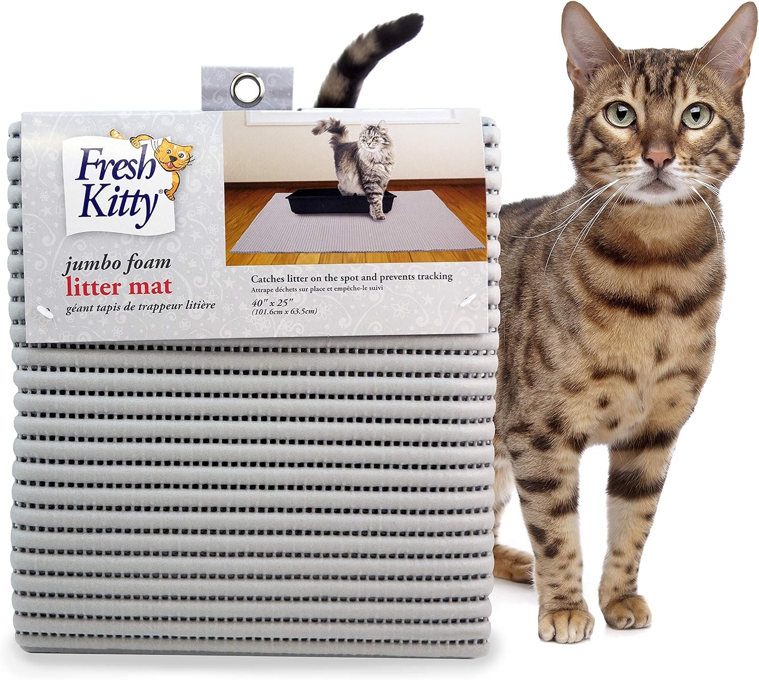 Fresh Kitty Durable XL Jumbo Foam Litter Mat – Phthalate and BPA Free, Water Resistant, Traps Litter from Box, Scatter Control, Easy Clean Mats – Gray, Model Number: 9051