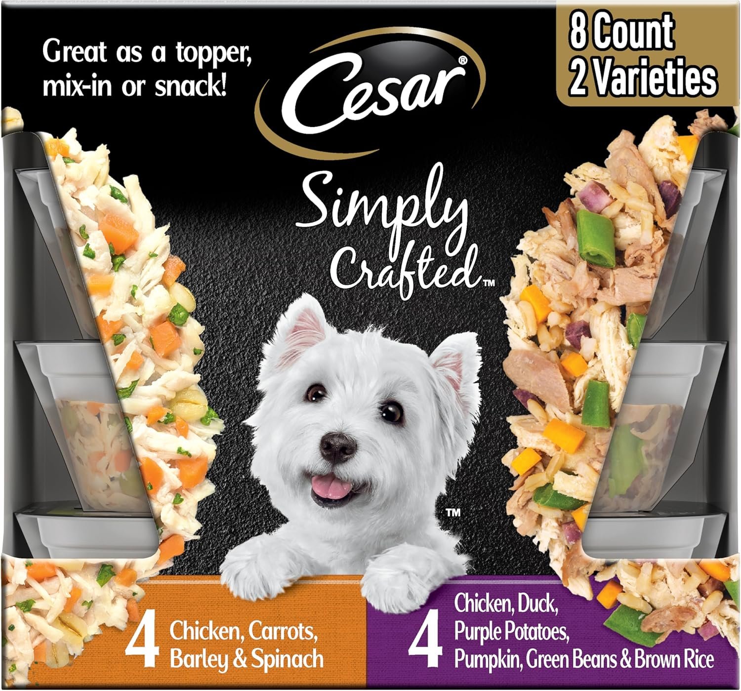 Cesar Simply Crafted Dog Food Toppers, Chicken Variety, 1.3 oz, 8 Count
