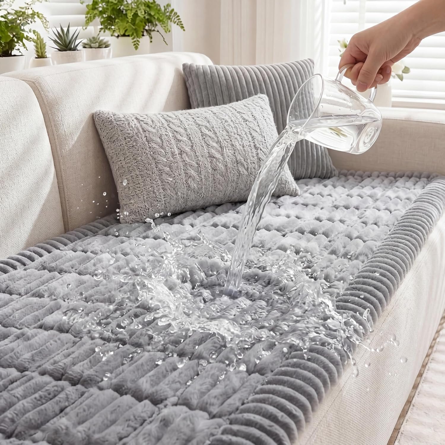 Fixwal Waterproof Flannel Dog Couch Cover, 27.6″ x 59″, Light Gray