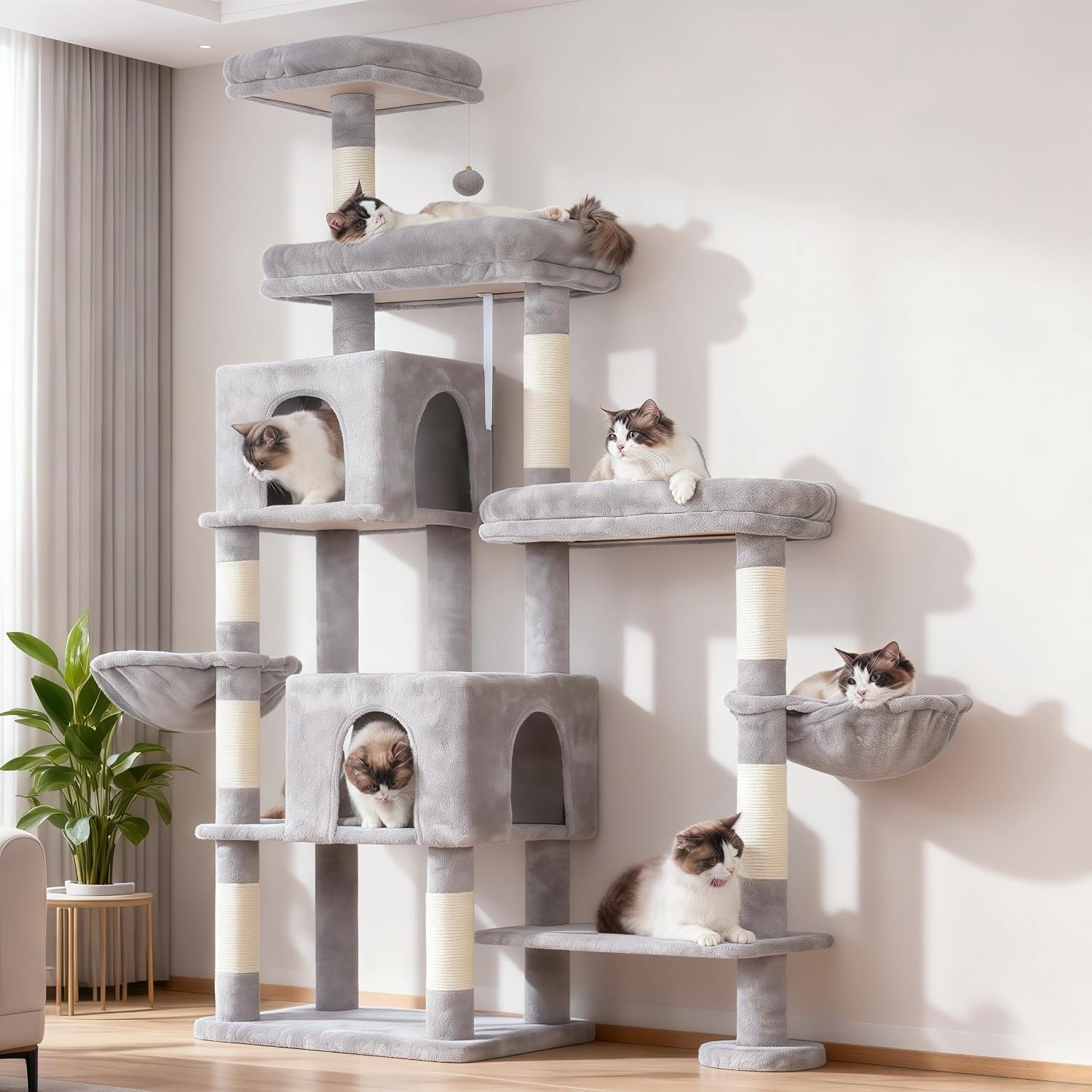 Hey-brother Cat Tree Tower with Stable Extended Base, 3 Platforms, MPJ038W