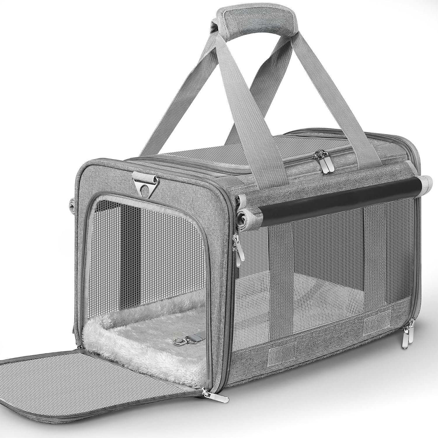 Soft Sided Cat Carrier for Anxious Pets with Privacy Roller Blinds | TSA Airline Approved Dog Carrier for Small Medium Cats Dogs up to 18 lbs, Foldable Pet Travel Bag with Side Storage Pocket