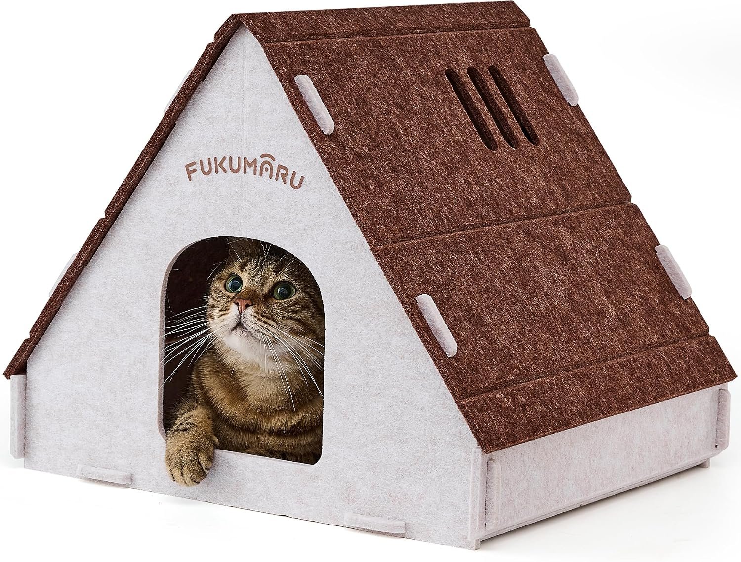 FUKUMARU Cat House Cave Bed for Indoor Cats, Large Warm Felt Cat Hideaway