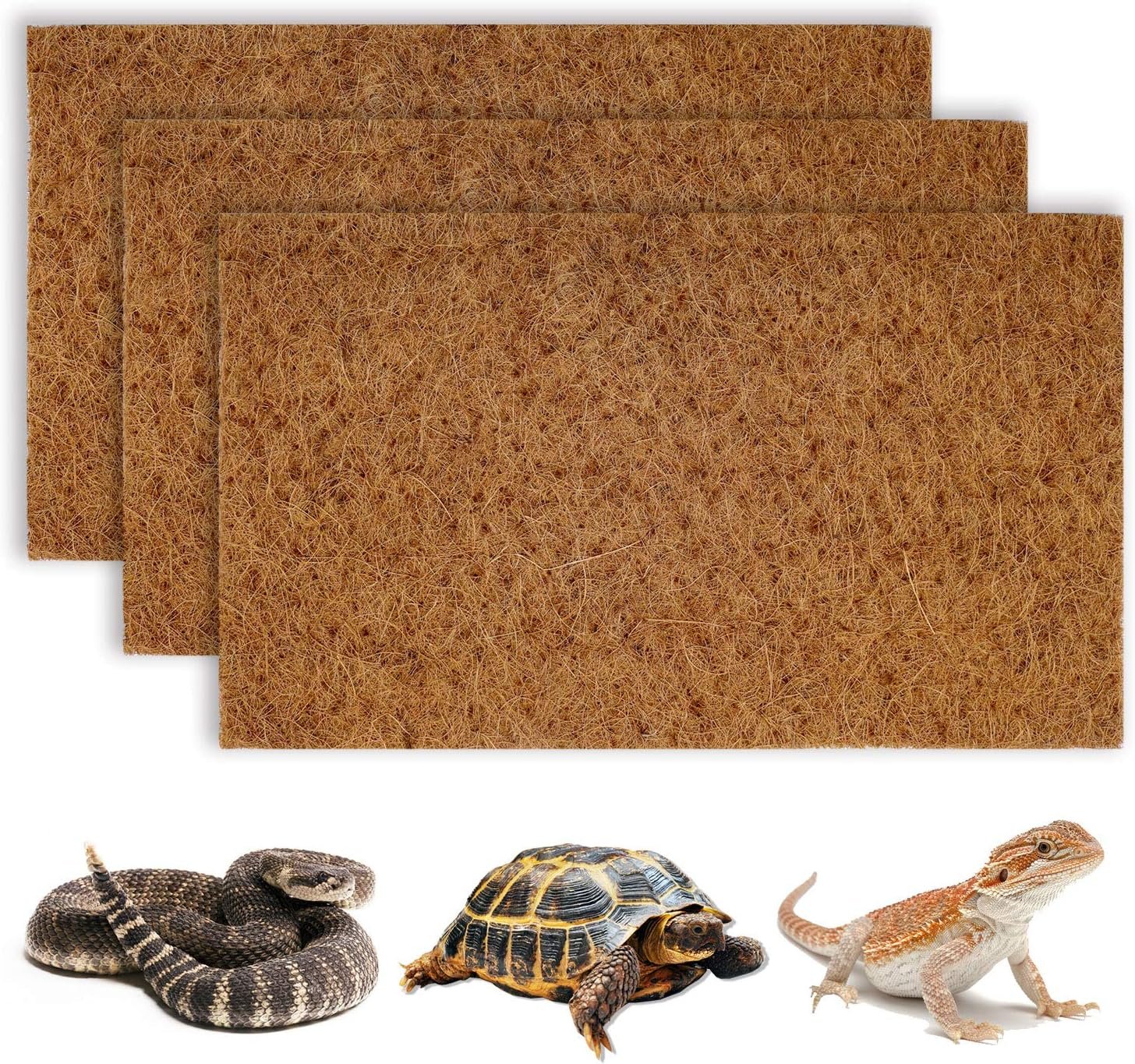 BWOGUE Reptile Carpet, 3 Pack Coconut Fiber Tortoise Carpet, Lizard Mat