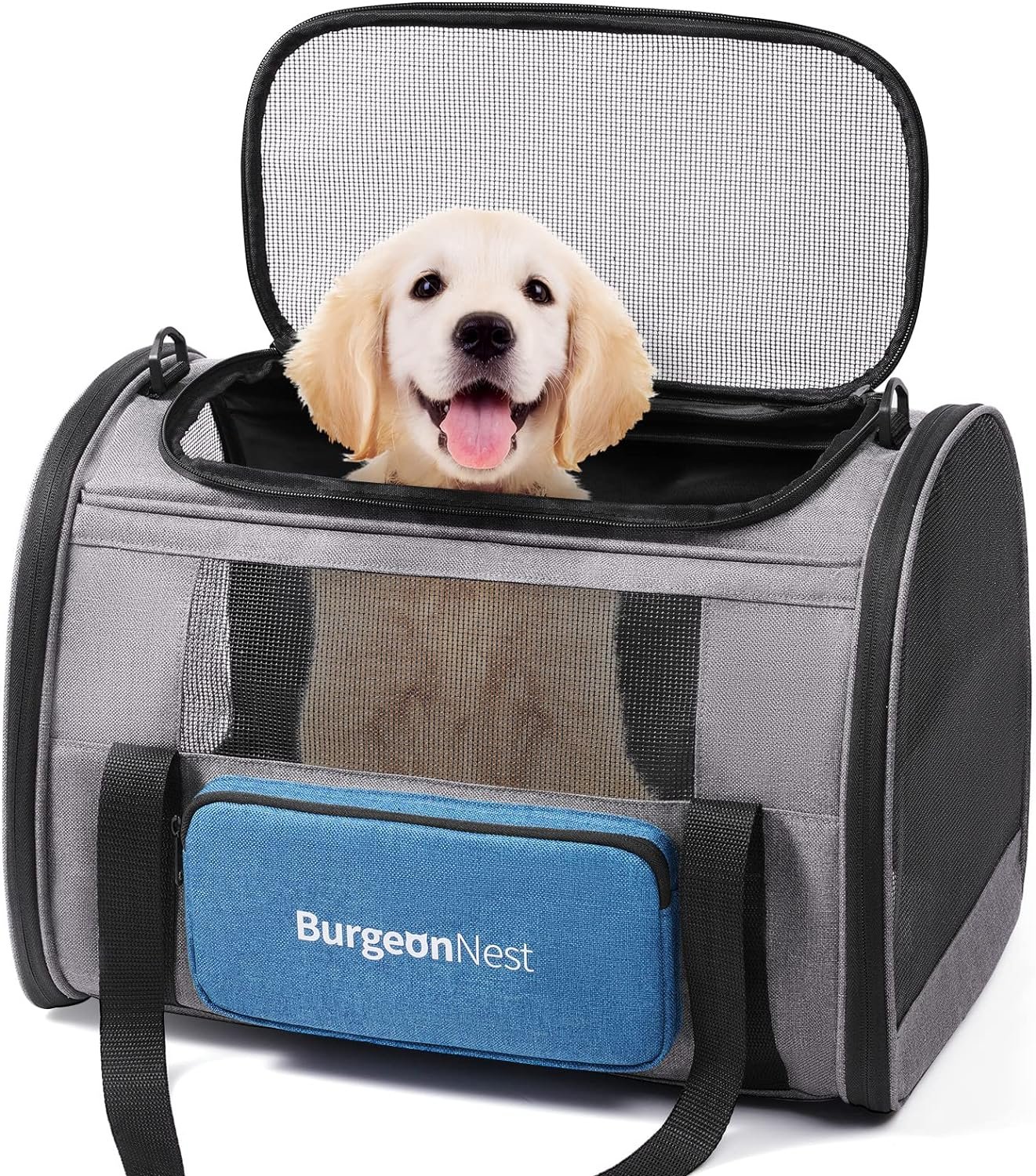 BurgeonNest Pet Carrier for Large Cats up to 25 lbs with Unique Side Bag