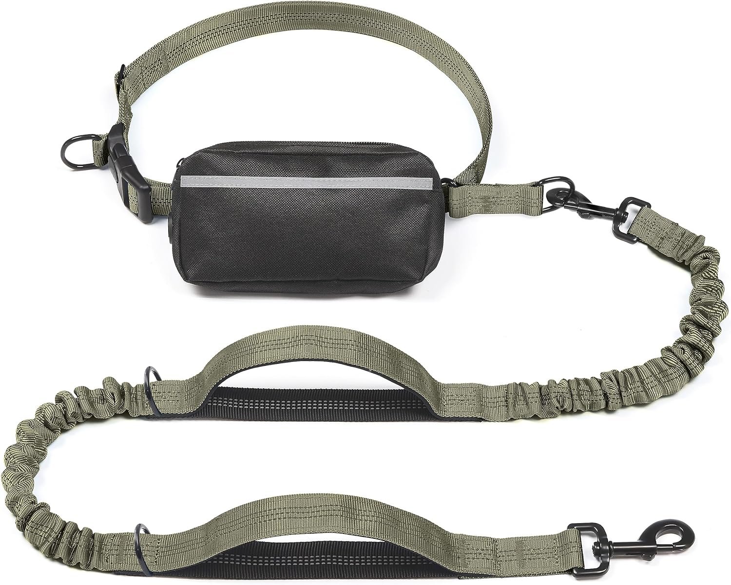 iYoShop Hands Free Dog Leash with Zipper Pouch, Large, Military Green