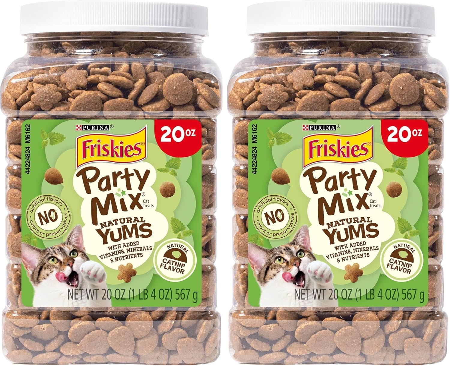 Friskies Purina Made in USA Facilities, Natural Cat Treats, Party Mix Natural YUMS Catnip Flavor – 20 Ounce (Pack of 2)