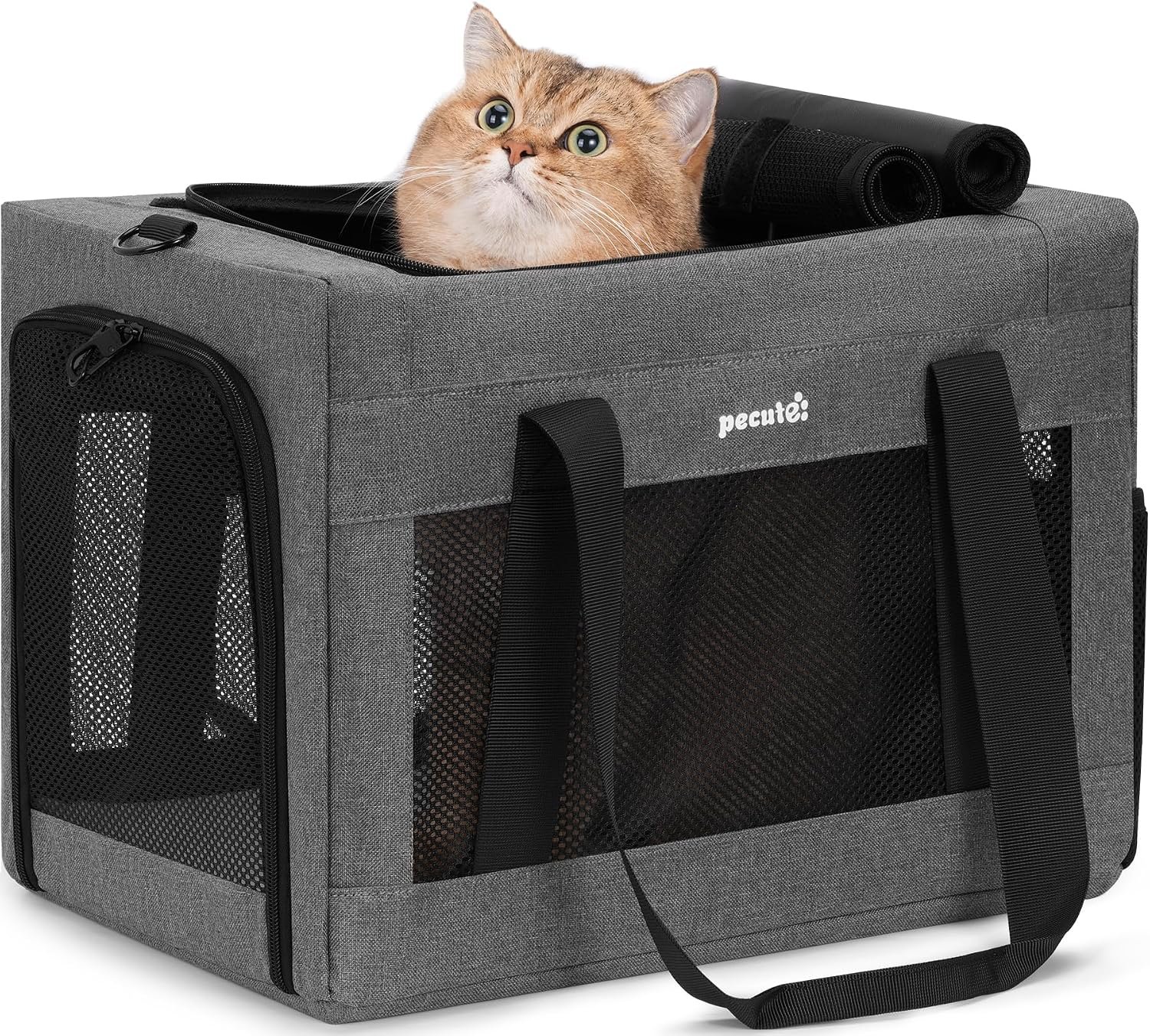 Pecute Cat Carrier, Portable Travel Dog Carrier with Stable Structure, Grey