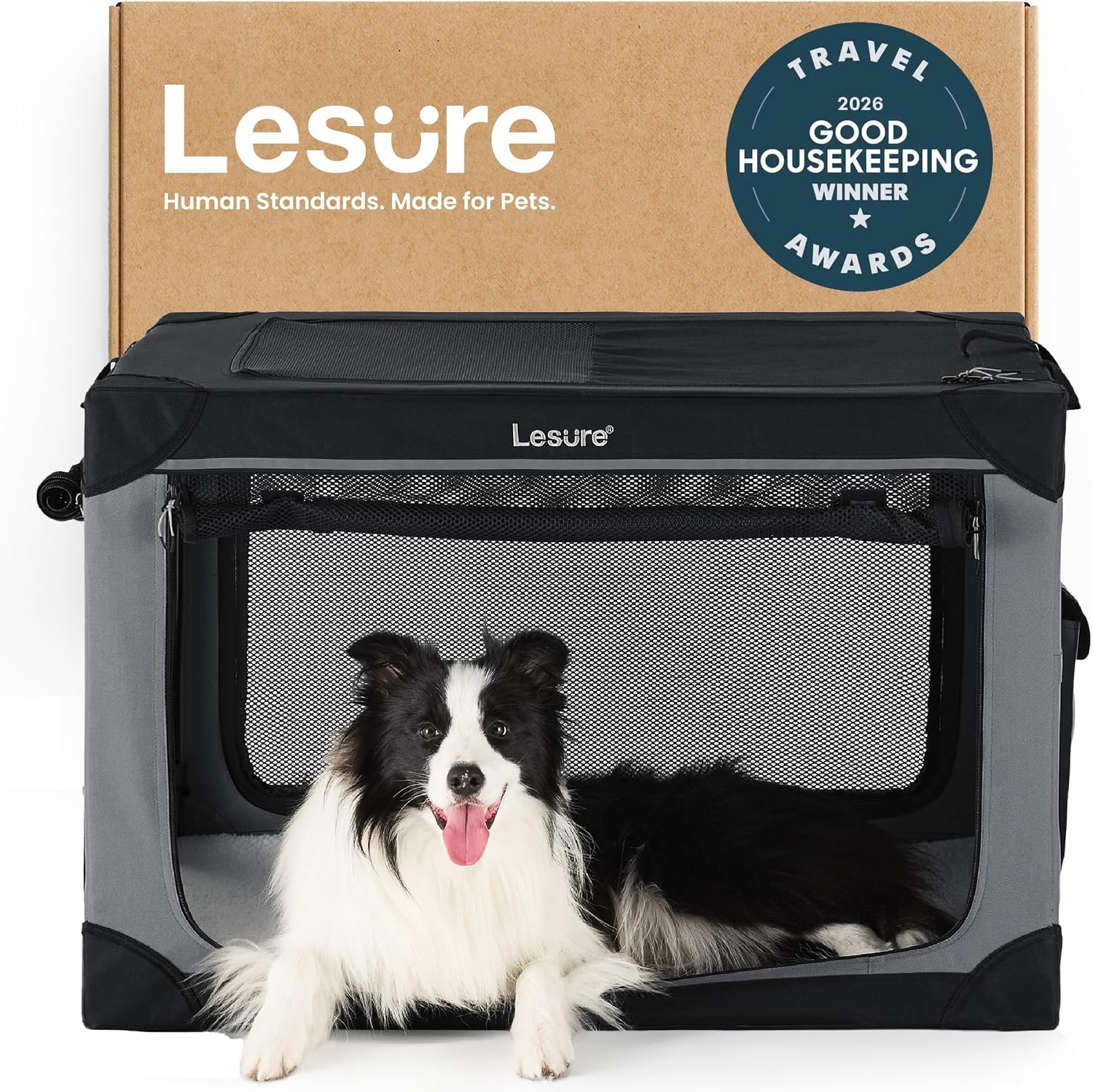 Lesure Today Show Soft Collapsible Dog Crates for Large Dogs, 36in Black