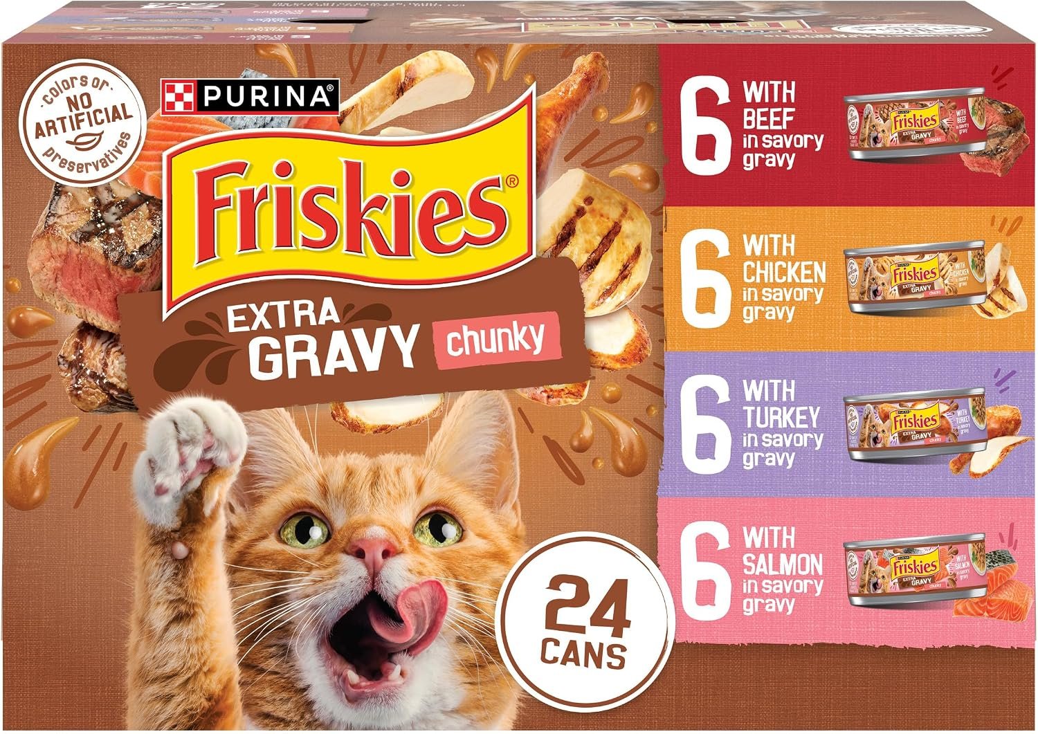 Purina Friskies Extra Gravy Wet Cat Food Chunky Variety, (24) 5.5 oz. Cans
