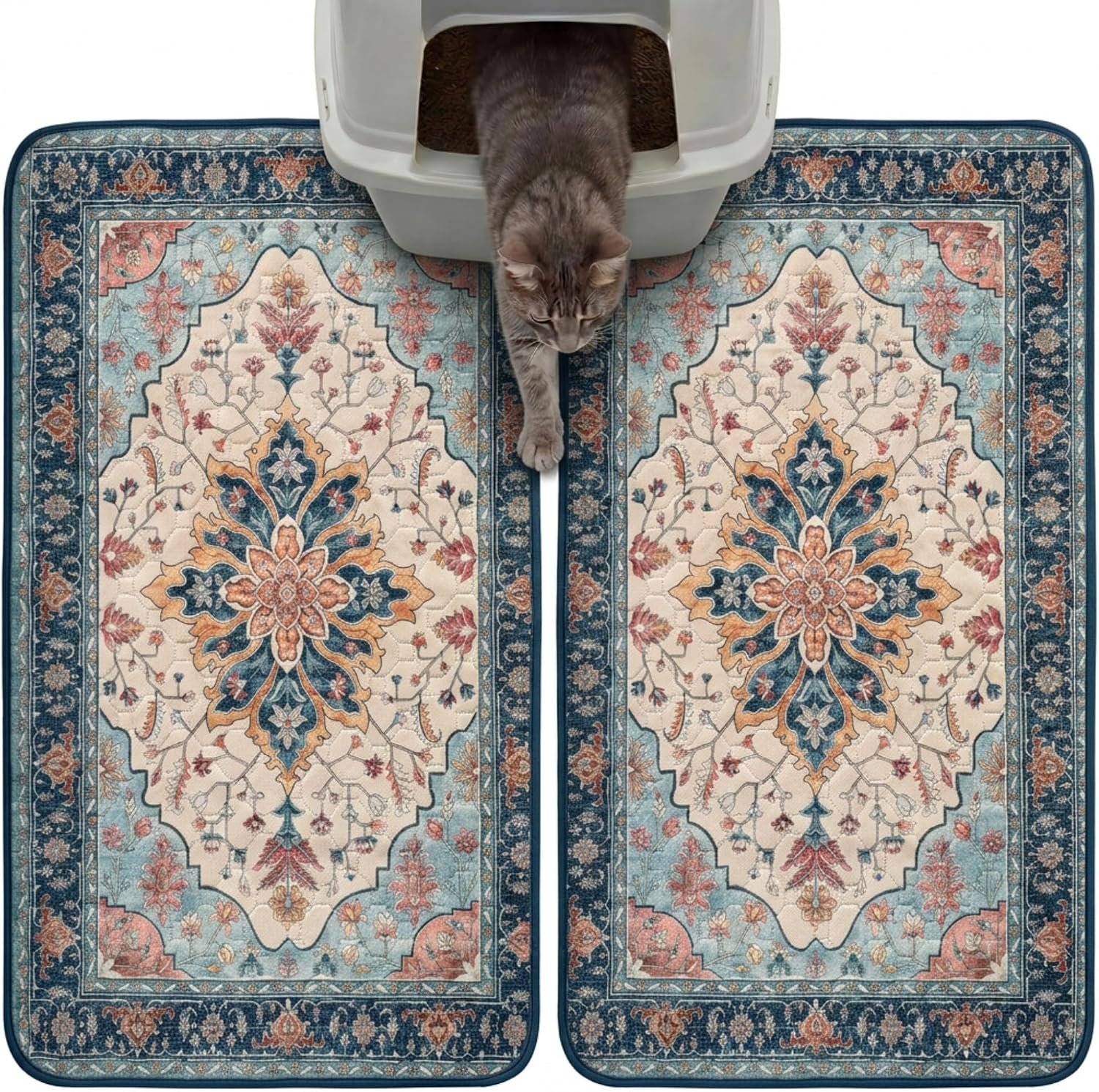 Hompet Cat Litter Mat 2 Pack, 18×28 Machine Washable Trapping Mats for Cats, Super Absorbent & Urine-Proof Cat Litter Box Mat for Floor, Waterproof & Non Slip Kitty Litter Rug