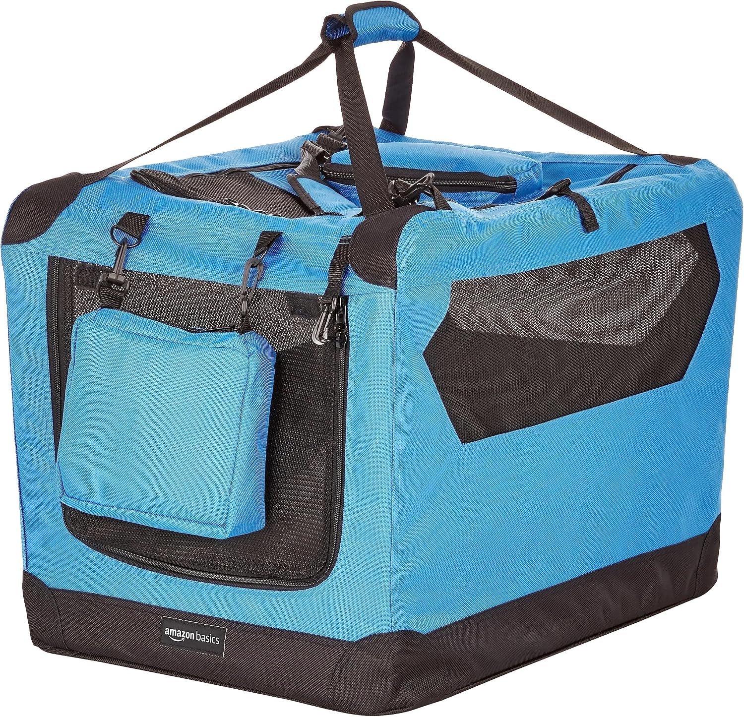 Amazon Basics Portable Soft Pet Dog Crate Carrier Kennel, Foldable, Washable, Up to 25 lbs, 26 x 18 x 18 inches, Blue