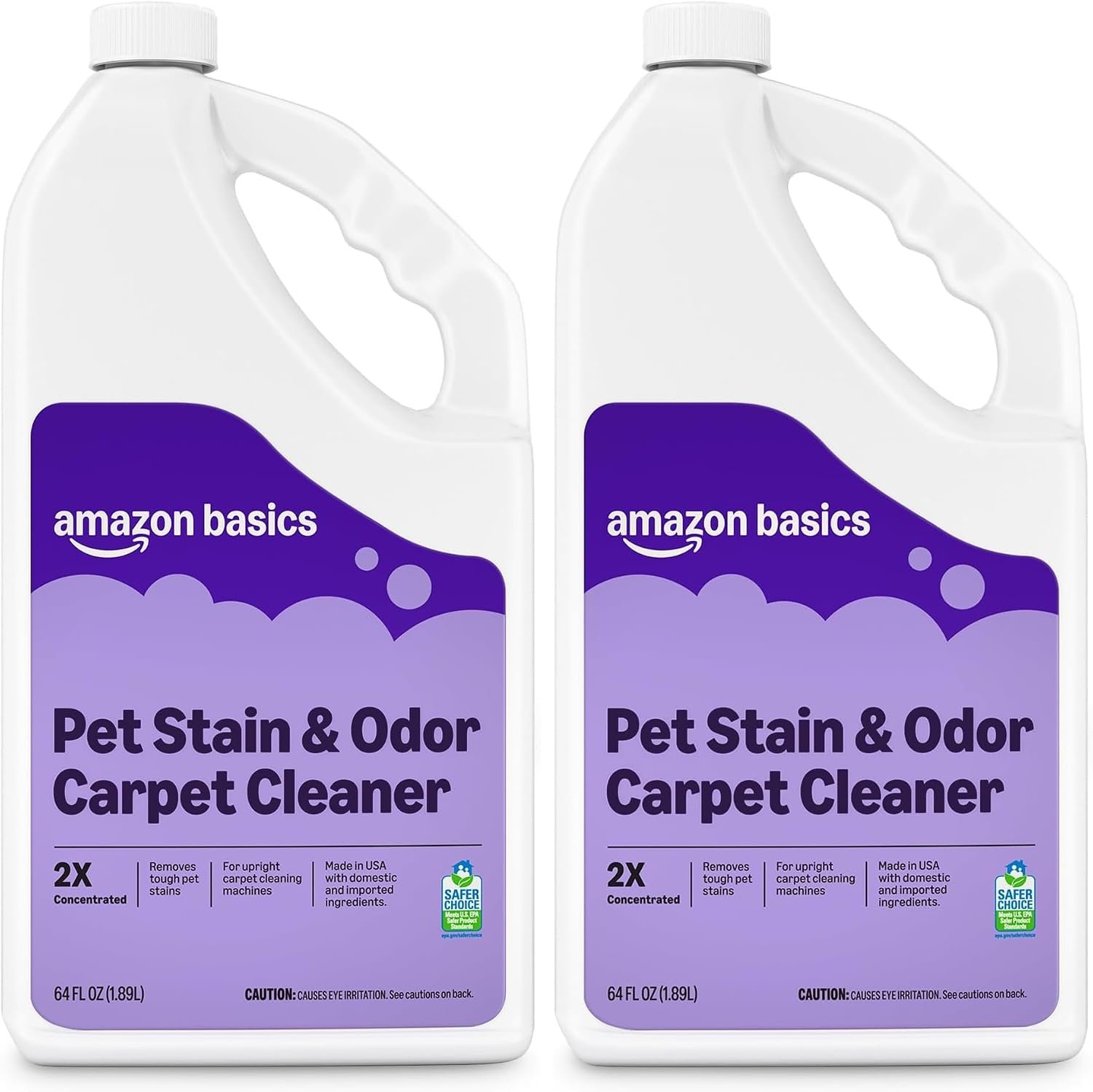Amazon Basics Pet Stain & Odor Remover, Deep Cleaning Carpet Shampoo, Concentrated Formula, Works on Odors, Pet-Safe, Fresh Scent, 64 Fl Oz (Pack of 2), Packaging May Vary