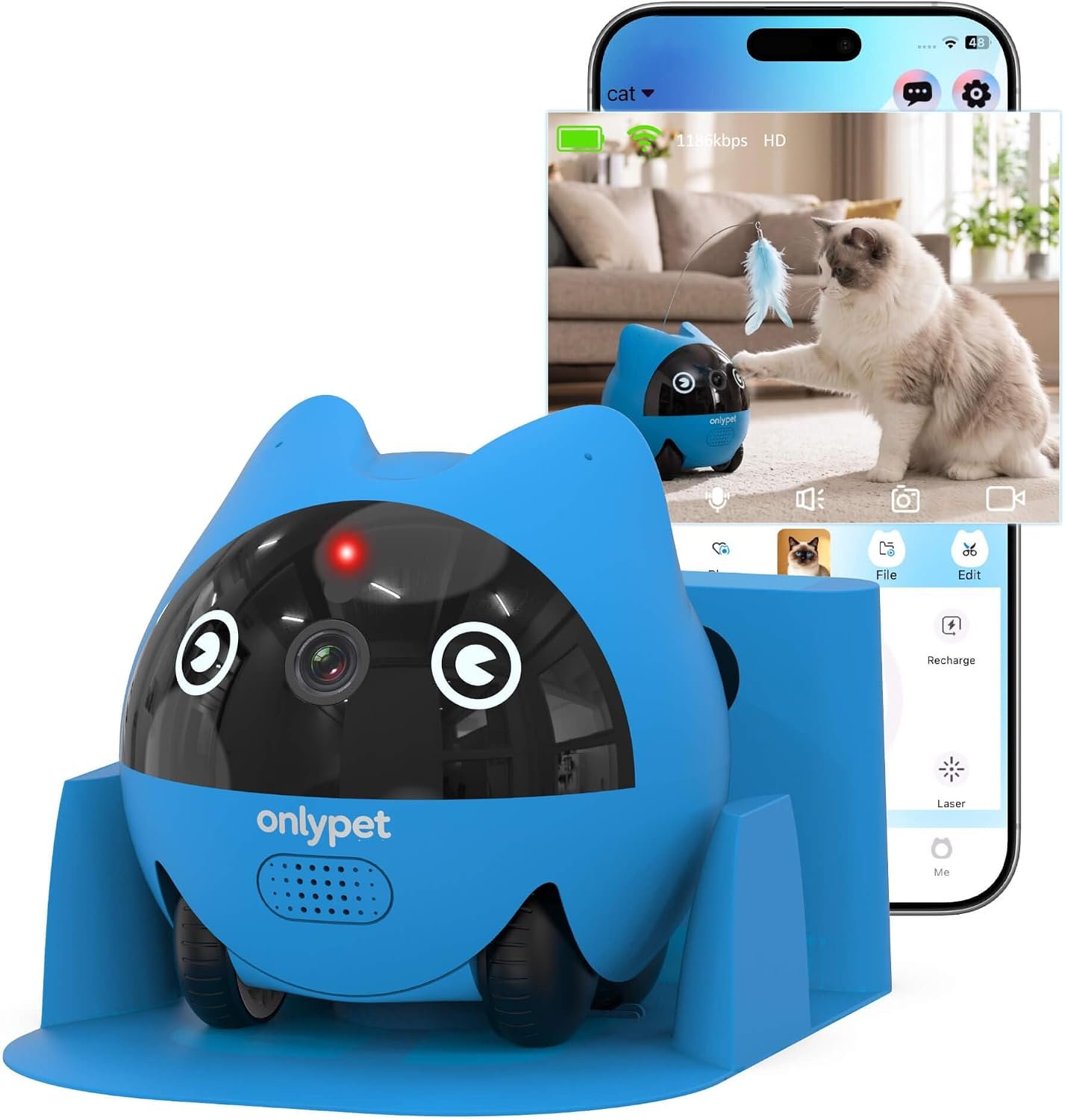 AI Pet Cam Robot for Cats & Dogs, Pet Camera Indoor with Phone App